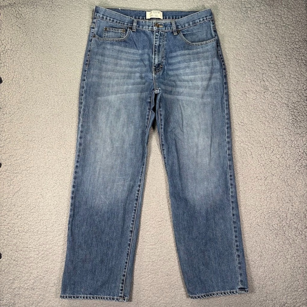 J Crew Jeans 36x32 Mens Straight Leg Baggy Loose Relaxed Wide Whiskering Faded *